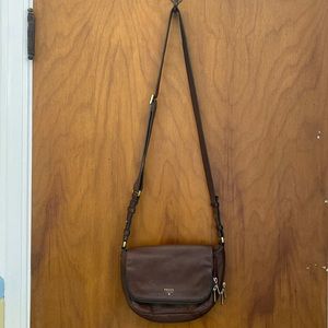 Fossil dark brown leather adjustable crossbody purse